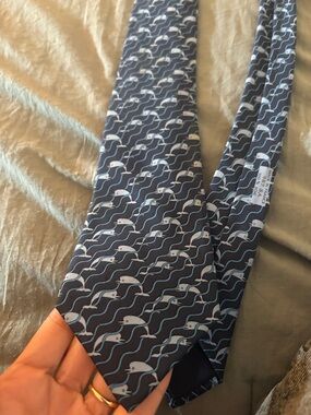 Hermes Navy Blue Tie with Light Blue and White Whale Pattern